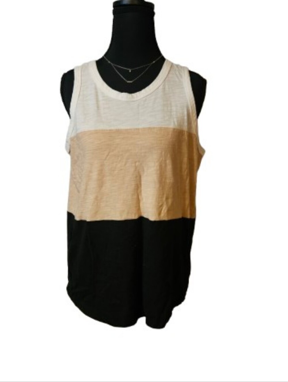 Maurices Women's Medium Colorblock Sleeveless Tank Top in White, Tan & Black